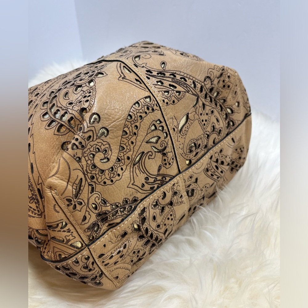 Patricia Nash Laser Lace Vilani Leather Tote with Metallic Gold leather undercut - Picture 12 of 17
